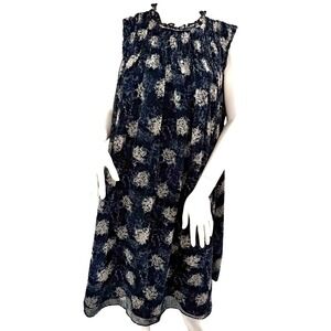 JOIE XL Baltic Dress Navy Blue Floral Smocked High Neck Sleeveless Boho Flowy